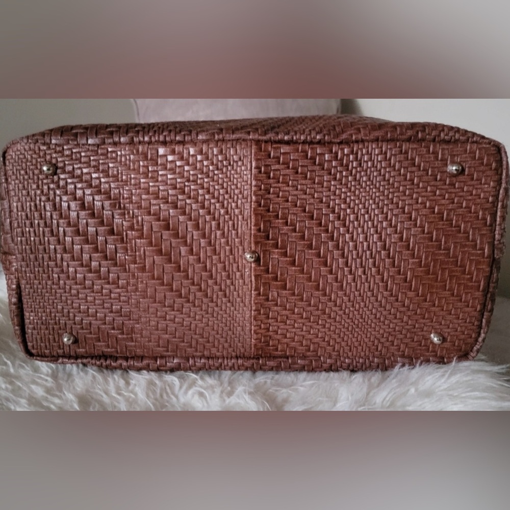 Woven Genuine Leather Tote Bag in Brown - Picture 4 of 12